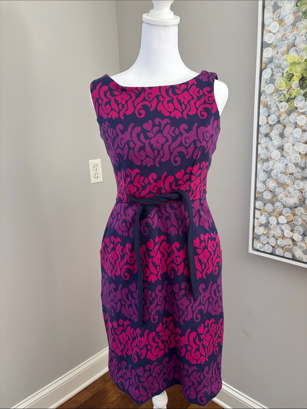 Lilly Pulitzer Purple & Fuchsia Patterned Sleeveless Sheath Dress with Waist Tie